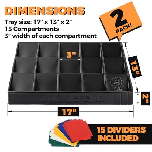 2 Pack Card Sorting Tray - Stackable Trading Cards Organizer, 15-Compartment Playing Organizing Tool - Sorter for Raw, Sleeved and Toploaders, Includes Label Dividers