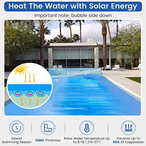 Goplus Pool Cover, 16 x 32 FT Solar Blanket with Carrying Bag for In-Ground and Above-Ground Swimming Pools, Rectangle Hot Tub SPA Thermal Blanket, Blue Bubble