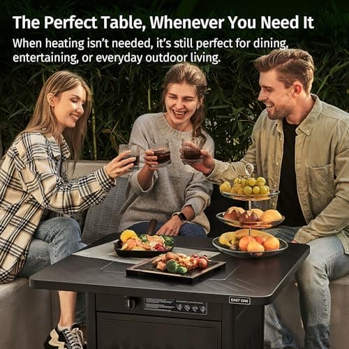 EAST OAK 28" Outdoor Propane Fire Pit Table | 52,000 BTU Gas Fire Pit Table for Outside with Magnetic Lid | Storage Basket & Lava Rocks | CSA Certified for Patio, Garden & Backyard | Black