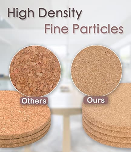 Cork Trivet, 6 Pack High Density Thick Cork Trivets for Hot Dishes and Hot Pots, 8 Inch Heat Resistant Large Coaster for Kitchen, Hot Pads for Table & Countertop