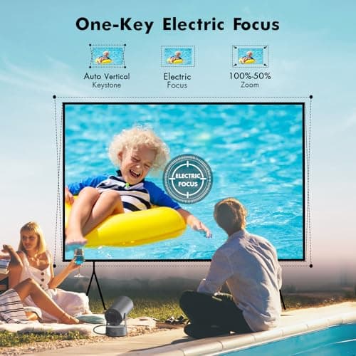 Portable Outdoor Projector with Battery, Mini Projector with WiFi and Bluetooth, 1080P Supported, Auto Keystone, Electric Focus, 180° Rotatable, Suitable for Camping, Family Gatherings, Party