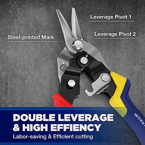 WORKPRO 8 Inch Aviation Snips, Straight Cut, Heavy Duty Metal Cutter with Safety Latch and Non-slip Handle, Cr-V Steel Sharp Teeth, Aviation Snips for Cutting Metal Sheet