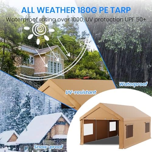 Carport 10x20 Heavy Duty Portable Garage,Carport Canopy with Roll-Up Windows & Doors,Portable Garage and Shelter with Removable Sidewalls,Car Tent Garage with All-Season Tarp for Truck Bike Lawnmower