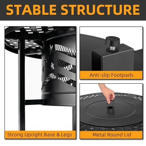 PrimeZone 42" Outdoor Fire Pit with 2 Grills - Wood Burning Firepit for Outside with Cover & Poker, Heavy Duty Metal Fire Pit Large Round Fireplace for Patio, Backyard, Picnic, Camping, Bonfire
