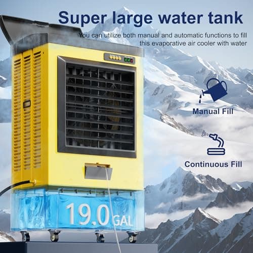 Swamp Cooler, 6500 CFM Evaporative Air Cooler, 19 Gal Water Tank Outdoor Air Conditioner, 3 Speed,5 Ice Boxes,Suitable for Indoor & Outdoor Garage,Patio,courtyard,factory workshop,50inch