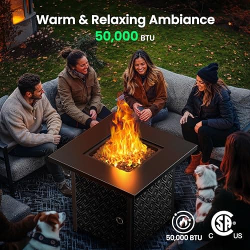 Ciays Propane Fire Pit, 28” Gas Fire Pit with Texteline Pattern, 50,000 BTU Steel Firepit for Patio, Garden, & Backyard, 2-in-1 Firepit with Removable Lid, CSA-Certified, Black