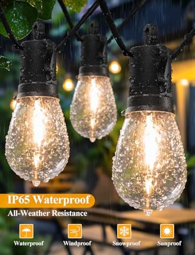 Brightever LED Outdoor String Lights, 60FT Patio Lights with 17 Shatterproof S14 Vintage Edison Bulbs(1 Spare), Outside Hanging Light Waterproof for Porch, Garden, Deck, Backyard, 2700K Dimmable
