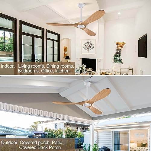 42'' Wood Ceiling Fan without Light, Modern 3 Blades Fans with Remote, Quiet Reversible DC Motor, Indoor Outdoor Energy Saving Ceiling Fan for Bedroom Living Room Patios