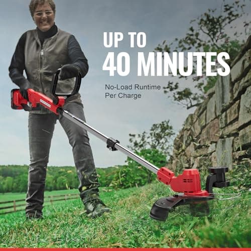Cordless String Trimmer, Electric Weed Wacker, Weed Eater Battery Powered, 20V/2.0Ah Battery Operated, Charger, Stringless Grass Trimmer/Lawn Edger/Brush Cutter for Lawn Yard Garden