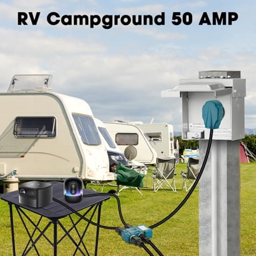 50 Amp to 20 Amp 110V RV Distribution Adapter with Circuit Breaker,NEMA 14-50P to 4 X 5-20R/15R RV 4 Prong to Mutiple Household Outlet RV Generator Adapter Cord ETL Listed (10FT)
