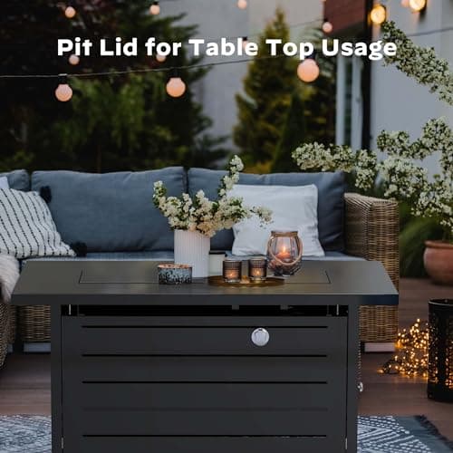 Ciays 42 Inch Gas Fire Pit Table, 60,000 BTU Propane Fire Pits for Outside with Steel Lid and Lava Rock, 2 in 1 Fire Pit Table Gatherings Parties on Patio Deck Garden, CSA-Listed, Black,CIFPT5B
