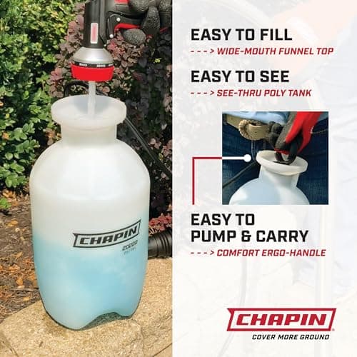 Chapin 20000 Made in USA 1 -Gallon Lawn and Garden Pump Pressured Sprayer, for Spraying Plants, Garden Watering, Weeds and Pests, Polypropylene, Translucent White