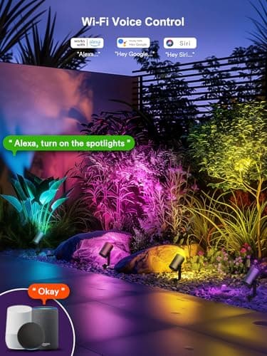 Smart Landscape Spotlights, 4 Pack RGBW Pathway Lights, 2000LM Dimmable, IP65 Waterproof, Compatible with Alexa, Outdoor Decoration