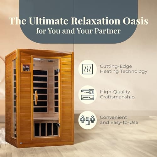DYNAMIC SAUNAS Andora 2-Person Low EMF FAR Infrared Sauna with Red Light & Bluetooth Speakers | Personal Indoor Spa for Home & Gym – Made from Canadian Hemlock