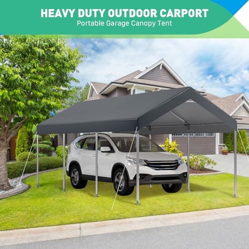 12x20 Ft Heavy Duty Carport, Portable Garage with Doors, Ventilated Windows, Waterproof and UV Resistant Carport Canopy for Cars, Boats, Suvs, Gray