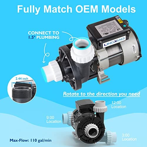 Hot Tub Bath Pump; LX Pump Motor, 110V, 9Amps, 1.5" Port, 116GPM Flow Rate (Model: WBC150)
