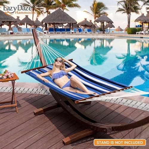 Lazy Daze Hammocks Cotton Fabric Spreader Bar Hammock, Outdoor Portable Hammock with Carrying Bag & Tree Straps for Bedroom, Patio, Backyard, Balcony, Max 450lbs Capacity, Blue