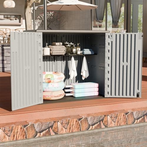 HOMSPARK Outdoor Storage Shed Weather Resistance, Patio Storage Cabinet Lockable Resin Tool Shed for Storage of Bike, Trash Cans, Garden Tools (Light Gray, 40 Cu.ft)