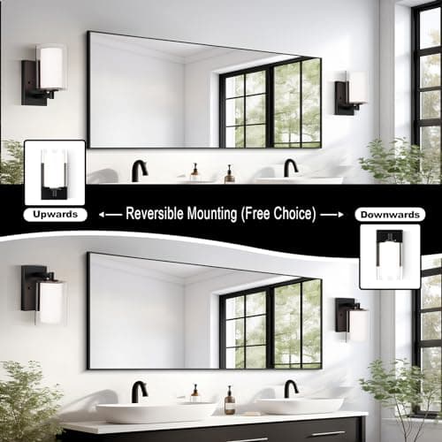 Wall Sconces Set of 2 Modern Vanity Lights with Double Clear Glass Shade Matte Black Indoor Farmhouse Wall Lights for Bathroom Living Room Bedroom Hallway Bulb E26 Base (Bulbs Not Included)