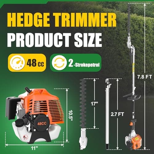 48cc Gas Hedge Trimmer, 2 Cycle Gas Powered Hedge Trimmer Brush Cutter,Pole Saw with Extension Pole Garden Trimming Tools for Tree Trimming and Branch Cutting