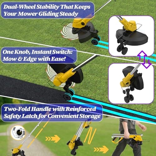 Brushless Motor Metal Blade & Dual-Line Bump-Feed Cordless Weed Wacker with Battery and Charger, Edger Lawn Tool, for Petite Yards and Residential Lawns