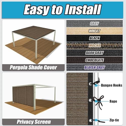 Amagenix 90% Sun Shade Cloth with Grommets, 8' x 10' Pergola Replacement Shade Cover Canopy Privacy Screen for Outdoor Patio Garden, Mocha (We Customized)