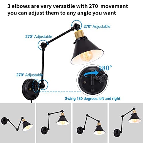 TRLIFE Dimmable Wall Sconce, Remote Control Plug in Wall Sconces Dimming 10%-100% and Adjustable Color Temperature 2700K-6000K, Swing Arm Wall Lights with Plug in Cord, UL Listed(2 Pack, 2 Bulbs)