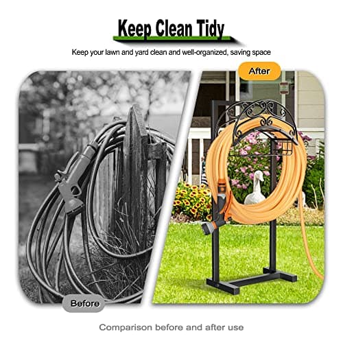 Garden Hose Holder - Upgraded Water Hose Holder Holds 151-feet Hose, Heavy Duty Metal Hose Stand Sturdy Freestanding Hose Hanger, Detachable Garden Hose Storage Rack for Outside Yard Lawn
