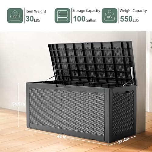 DRATO 100 Gallon Large Deck Box, Outdoor Storage Box for Patio Furniture, Patio Cushions, Gardening Tools, Pool Supplies,660lbs Weight Capacity,Waterproof Resin Storage Boxes