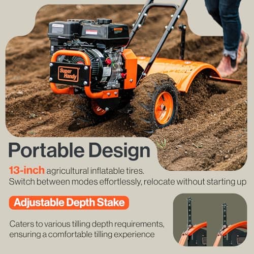 SuperHandy Rear Tine Tiller - 7HP Engine, 16" Width & 12" Depth Cultivator - Garden Soil Prep for Planting & Vegetable Beds
