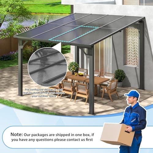 10x14 FT Gazebo Pergola Awnings for Patio with Hardtop Gazebos on Clearance Patio Covers for Shade and Rain, Lean to Gazebo Sunroom Patio Canopy Outdoor Pergolas for Patios,Decks,Backyard