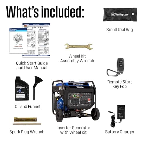 Westinghouse 10000 Peak Watt Portable Open Frame Inverter Generator, Remote Electric Start with Auto Choke, Transfer Switch Ready, Gas Powered, CO Sensor