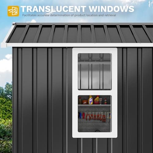 DWVO 6x4ft Metal Outdoor Storage Shed with Window, Lockable Tool Storage Sheds, Steel Garden Sheds with Sloped Roof for Backyard, Patio, Garage, Lawn, Gray + White