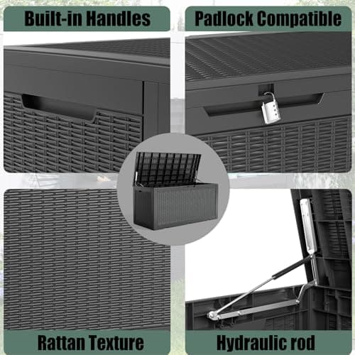 DRATO 100 Gallon Large Deck Box, Outdoor Storage Box for Patio Furniture, Patio Cushions, Gardening Tools, Pool Supplies,660lbs Weight Capacity,Waterproof Resin Storage Boxes