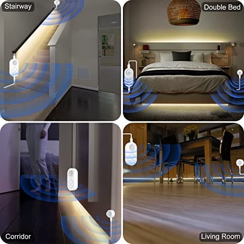 Dual Motion Sensor Light Indoor - Plug-in Motion Activated LED Stair Light Strip Step Light with Double Sensors, Dimmer And Timer for Stairway, Bedroom, Corridor (Warm White 3000K 16.4FT Light Strip)