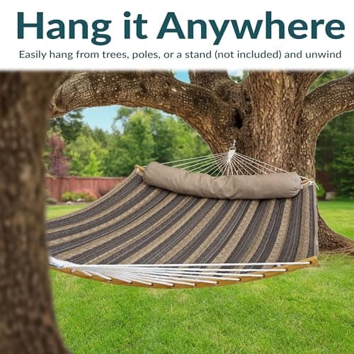 Sunnydaze Outdoor Hammock with Spreader Bar - 450-Pound Capacity Curved Spreader Bar Hammock - Mountainside