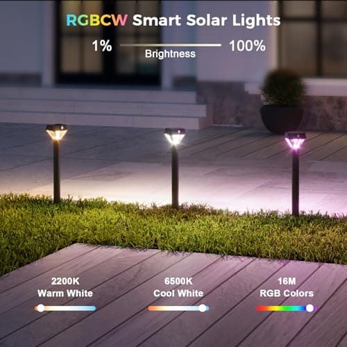 XMCOSY+ Smart Solar Lights Outdoor with Motion Sensor, 150LM APP Control RGBCW Color Changing Solar Garden Lights for Yard Pathway Landscape, Compatible with Alexa, Waterproof, 6 Pack