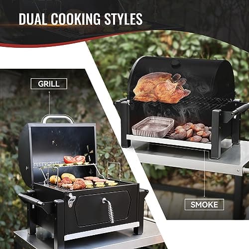 Royal Gourmet CD1519 Portable Charcoal Grill with Warming Rack, Tabletop Charcoal Grill with 303 Sq. In Cooking Area for Outdoor Camping and Picnic Grilling, Black