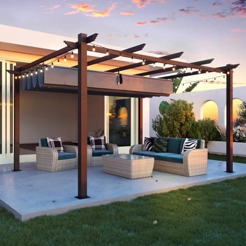 EROMMY Outdoor Retractable Pergola 10' x 13', Outdoor Aluminum Freestanding Shelter with Adjustable Sun Shade Canpoy for Patios, Dark Gray