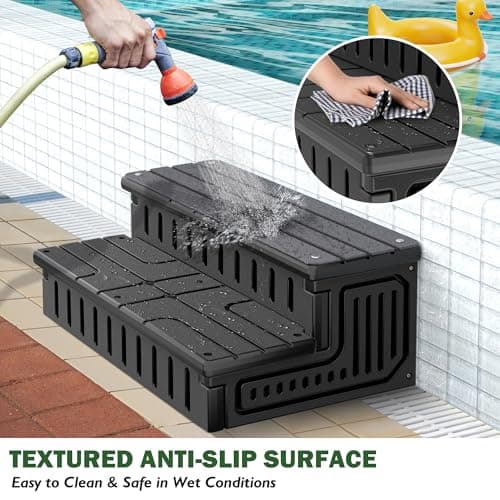 Hot Tub Steps with Removable Fabric Cover - Heavy Duty HDPE Spa Stairs with Storage, Non-Slip, Waterproof & Easy to Clean–All-Weather Steps for SPA, RV, Pool or Porch
