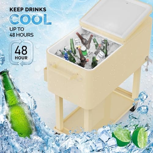 VINGLI 80 Quart Rolling Ice Chest, Portable Patio Party Bar Drink Cooler Cart, with Shelf, Beverage Pool with Bottle Opener
