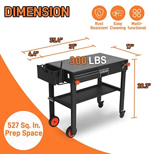 Grill Table for Blackstone Griddle, Portable Griddle Table with Caddy - Fit 17” or 22” Other Tabletop Grill, Foldable Ninja Grill Stand& Blackstone Griddle Stand for Outdoor Tailgating-Camping