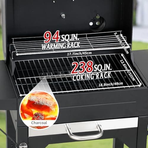MASTER COOK Charcoal Grill with Two Side Tables, Heavy-duty Steel Barbecue BBQ Grill for Outdoor Picnic Backyard Patio and Parties, 43"*38"*17"