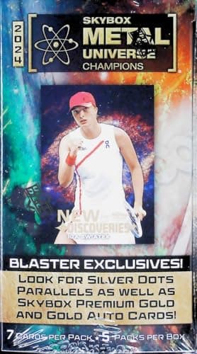2024 Upper Deck Skybox Metal Universe Champions Factory Sealed Blaster Box. 5 Packs of 7 Cards. Features High-End Prospects, Young Stars and Legends Across the Sporting World. Look for Blaster Exclusive Skybox Premium Gold and Gold Auto Cards.