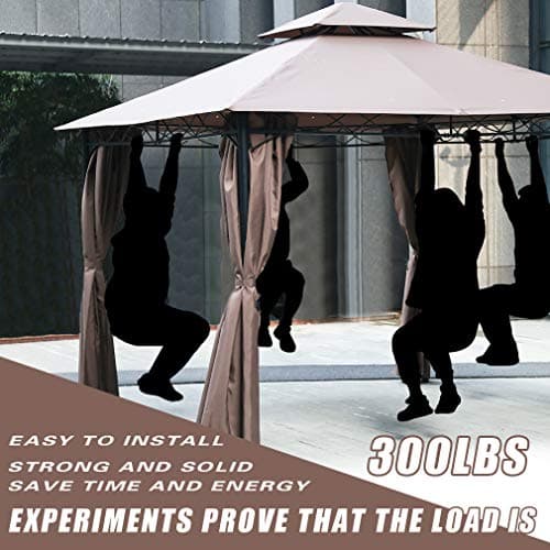 FDW 10'x13' Outdoor Patio Gazebo Heavy Duty Steel Frame Canopy with Double Roof, Privacy Curtains, for Garden, Backyard, and Lawn (Brown)