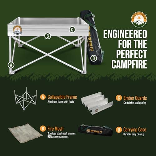 Fireside Outdoor Portable Fire Pit for Camping 24 Inch- Collapsible Pop Up Fire Pit, Outdoor Camp Fire, Wood Fire Pits for Outside, Campfire Standing Fire Pit, Weighs 7 lbs, Heat Shield NOT Included