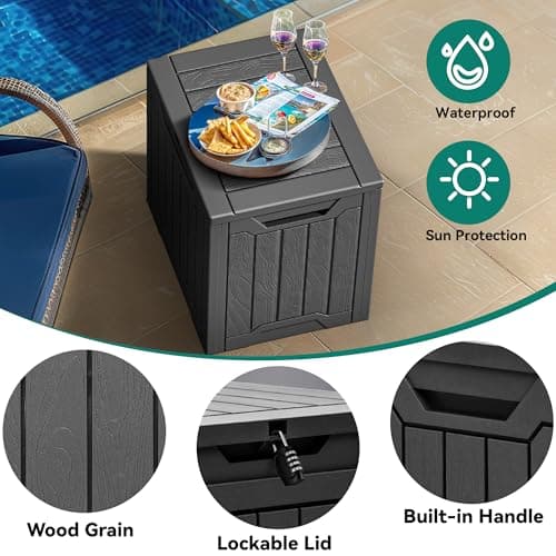 YITAHOME 31 Gallon Resin Deck Box Outdoor Storage Box and Waterproof Package Delivery Box with Lockable Lid for Patio Furniture, GardenTools, Pool Supplies, Black