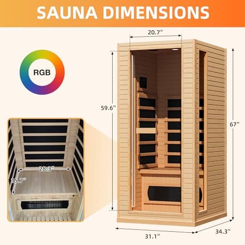 1 Person Infrared Sauna, Full Spectrum Roomy Sauna for Home, Indoor Dry Sauna with Rapid Heating 4 Carbon Panels&1 Carbon Tube, Bluetooth and 7 Color Therapy Lights, 110V
