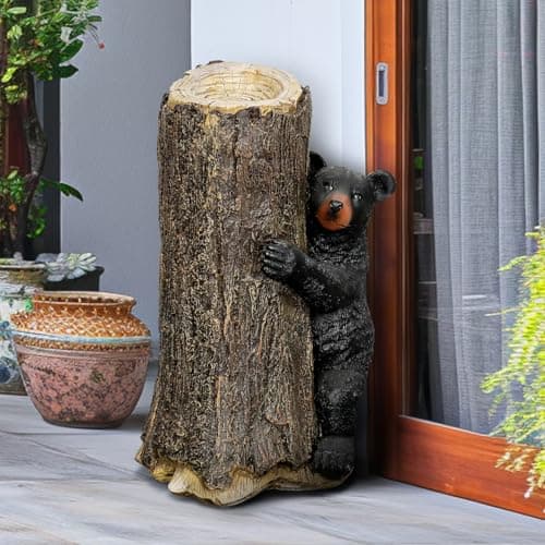 SKYFIRE Outdoor Garden Statues - 11.4”x 13.3”x 21.6“ Black Bear Tree Hugger Outdoor Sculpture for Home Decor, Concrete Lawn Ornament Decorations for Garden, Yard, Decor, House, Office Decor