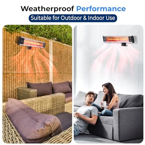 SereneLife Infrared Patio Heater, Wall-Mounted Electric Heater with Remote Control, 1500W, IP65 Approved, Odorless, Indoor/Outdoor for Patio, Restaurant, Backyard, Garage, Decks